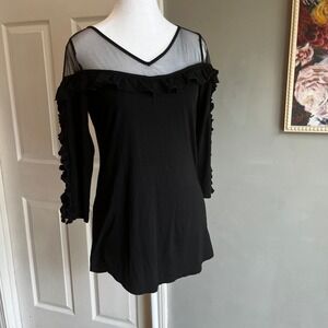 Love Scarlett Black Ruffle Off Shoulder Mesh Top Blouse Whimsical Goth Victorian